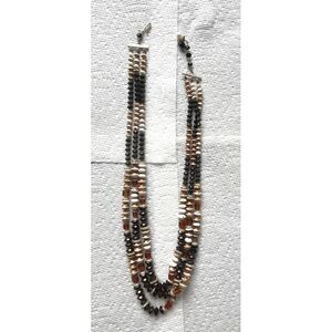 Layered 3 Strand Bead Necklace Fashion Jewelry Brown Bronze Copper White Colored